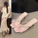 In The Summer Of 2025, The New Silk Satin Water Drill With Sandals And Sandals And Women's Bows And Toes Wear High-Heeled Cool Slippers. HZ0115