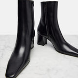 Painted Leather Fabric Tips Thick And High Heel Zippered Knight Boots, High Fashion Women's Short Boots HZ0115