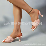 Beautiful Fairy Wind Wrinkled Slippers Women 2025 New Summer Word With Fine Square Head Cold Slippers Large Code HZ0115