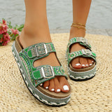 2025 New Thick Bottom Rope Double Buckle Drill Softwood Beach Slippers Large Size Women's Shoes HZ0115