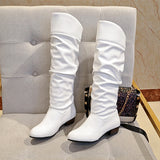 Large-Size Women's Shoes 2025 Autumn And Winter 2025 New With Female Knight Boots Solid Color Folded High-Sleet Leather Boots HZ0115