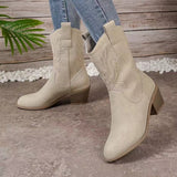 New Women's Embroidery Sleeves Vintage Boots Vintage Mid-Cute Head Western Cowboy Boots For Fall/Winter 2025 HZ0115