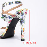 Women's Round Head Print With Cross Ankle With Fine Heel Sandals Women's High Heels HZ0115