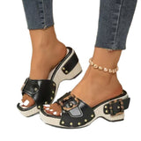 Large-Size Slopes And Thick-Soled Metal Buckles Rivets A Word Sandals Summer Beach Women's Shoes HZ0115