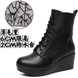 Round Head 12Cm High Slope And Waterproof Table Mid-Sleevel Boots With Side Zipper Women's Boots Pine Cake Plus Velvet Winter Warm Leather Boots HZ0115