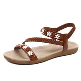 Roman Sandals Women's Summer 2025 New Bohemian National Wind Weaving Flower Size Flat Sandals HZ0115