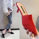 Net Red Flying Head Wear 2025 Spring New Knitted Head Hollow Tip Fine And High-Heeling Slippers Women's Cold Slippers HZ0115