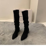 Sharp-Headed High-Heeled Kaqi Heap Boots Boots Women's Shoes 2025 New Spring And Autumn Winter Thin Long-Sleeve Knight Boots HZ0115