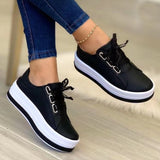 2025 Casual Women's Single Shoes In Front Of The Lace With Round Head Thick-Soled Viscose Shoes Large-Size Leisure Single Shoes HZ0115