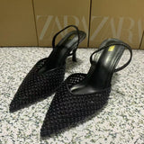 ZA Home 2025 New Women's Shoes Low Heel Temperament High Heels High-Heeled Shoes Behind The Shallow Mouth Of Single Shoes HZ0115