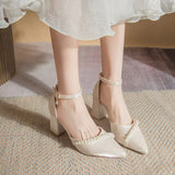 Temperament Famous High Heeled Shoes Head Coarse Heel Sandals Women 2025 Summer New Word With Hollow Single Shoes HZ0115