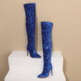 2025 New Sexy Nightclub Squin Side Zipper Fine Heel High Knee Boots Woman HZ0115