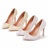 11 Cm Fine Tip Single Shoe Pointy Shoes Large Size Women's Shoes Pearl Wedding Shoes Wedding Shoes Dinner Women's Shoes HZ0115