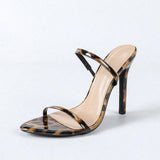 Women's Round-Headed Leather Leopard Print With Fine High-Heeled Sandals Women's Elegant Brown High-Heeled Shoes HZ0115