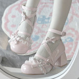 2025 Spring New Round Head Thick-Bottomed Mary Jane Leather Shoes Lolita Bow Princess Style Design Single Shoes HZ0115