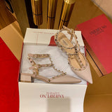 Sandals Women's Summer 2025 New Flat-Bottomed Fairy Rivet One Word With Buckle High Heels Women's Coarse Heel Single Shoes HZ0115