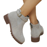 Large-Size Women's Boots 2025 Autumn And Winter New Martin Boots Low-Heeled Square Belt Buckle Short Cylinder Tight Velvet Surface HZ0115