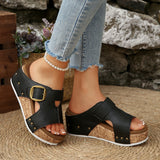 2025 Summer New Large-Size Lady Thick Bottom Heel Sandals Large Belt Buckle Decoration HZ0115