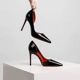 2025 Upgraded Version Of Red Rib High Heels Slightly Shallow Side Of The Empty Tip Fine And Red Bottom 10Cm Patent Leather Hollow Single Shoes HZ0115
