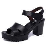 Painted Leather High Heel Waterproof Sandals Women Fashion Crocodile Pattern Walking Shoes Summer Coarse Heel Magic Sticky H Women's Shoes HZ0115