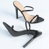 Women's Round Head Stone Pattern With Fine High-Heeled Sandals Women's Shoes Pure Color Gorgeous Black High Heels HZ0115