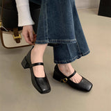 Vintage Square Head Thick Heel Single Shoes Women Spring And Autumn New French Evening Fairy Soft Skin Mary Jane Small Leather Shoes HZ0115