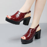 Fish Mouth Patent Leather Crocodile High Heel Sandals Summer White Wedding Shoes Waterproof Table Thick Cheongsam Walking Shoes Coarse Heel Women's Shoes HZ0115