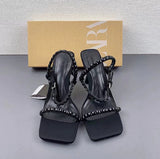 ZA2025 Spring New Women's Shoes Red Diamond Decoration French High Heels Square With Sandals HZ0115