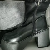 2025 Autumn And Winter New Thick Bottom Black Short Boots Women Thick High And Thin Elastic Fashion Boots HZ0115