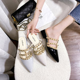 French-Style Rivet Cool Slippers Women Wear Flat-Bottomed Summer Shoal Sharp Leather Tip Half Slippers HZ0115