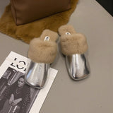 Hairy Wool Head Half Slippers Women Wear Plus Plus Velvet 2025 New Autumn And Winter Square Head Muller Plush Warm Cotton Drag HZ0115