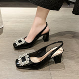 In The Summer Of 2025, The New Fashion Water Drill Side-Buckled High-Heeled Women's Bag Sandals Coarse Heeled Women's Sandals HZ0115