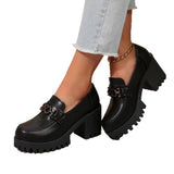 2025 New British Retro Fashion Thick-Soled Small Leather Shoes Waterproof Table Thick High Heel Large Size Women's Singles Shoes Burst HZ0115