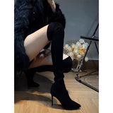 Black Elastic Fashion Thin Socks Boots 2025 New Mid-Clinity Head Finger Show Thin High And Short Boots Women HZ0115
