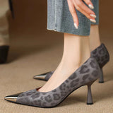 Fall 2025 New French Retro Leopard Tip High Fine Heel Singles Female Fashion Temperament Metal Head HZ0115