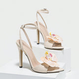Women's Sharp Three-Dimensional Flowers Fine High Heeled Sandals Women's Shoes Gorgeous Party Apricot High Heels HZ0115