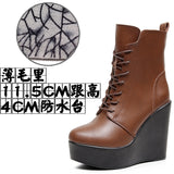 Round Head 12Cm High Slope And Waterproof Table Mid-Sleevel Boots With Side Zipper Women's Boots Pine Cake Plus Velvet Winter Warm Leather Boots HZ0115