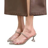 2025 Summer Fashion Outside Wearing A Pointed Water Drill Side Buckle High Heels Fairy Style Transparent Word With Fine Slippers HZ0115