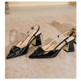 Pearl Mary Jane Single Shoe Woman 2025 New Coarse Heel Head Buckle French High Heels In The Heel Patent Leather HZ0115