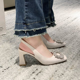 In The Summer Of 2025, The New Fashion Water Drill Side-Buckled High-Heeled Women's Bag Sandals Coarse Heeled Women's Sandals HZ0115