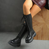 2025 Autumn And Winter New Black Zippered Knight Boots Long Boots Trend Thin Tie With Thick Bottom Woman HZ0115