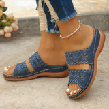 Large-Size Hollow Flowers One-Word Slippers Women In The Summer Of 2025 New Leisure Thick Bottom Slope And Cold Slippers Women HZ0115