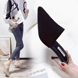 Knitted Half-Slippers High Heel Head Women's Summer New Fashion Half-Shoe Single Shoes Fashion Fine Heel Cool Slippers HZ0115