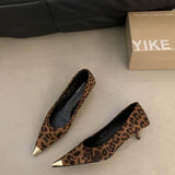 Spring 2025 New Retro Leopard-Print Metal Shallow Mouth Single Shoes French Temperament Velvet Head Tip Fine Heel High Heels HZ0115