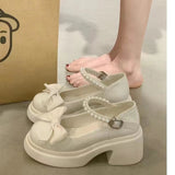 Mary Jane Small Leather Shoes Women Thick Soles Raised Sweet Bows Shallow Single Shoes Buckle English Style Women's Shoes HZ0115