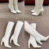 Three Three Round Head Thick And White High Barrel Boots Women 2025 Autumn And Winter New Super High Heel Thin But Knee HZ0115