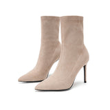 Thin And Thin Boots And Velvet Short Boots Female Pointed Socks Boots New Korean Version Of High And Leisure Autumn Winter Wind Apricot Color HZ0115