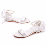 2 Cm Square With Shallow Mouth With Sandals Ivory White Silk Satin Bridal White Beads Tied Sandals To The Woman HZ0115