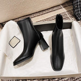 Small Short Boots 2025 Autumn And Winter New Female Thin Boots Coarse Heel Square High Heels Fashion Plus Velvet French Martin Boots HZ0115