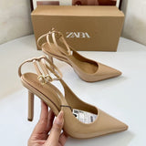 ZA Same Pointed Light Mouth Back Empty Single Shoes 2025 Spring And Autumn New Baotou Sandals With High Heels Apricot Color Woman HZ0115